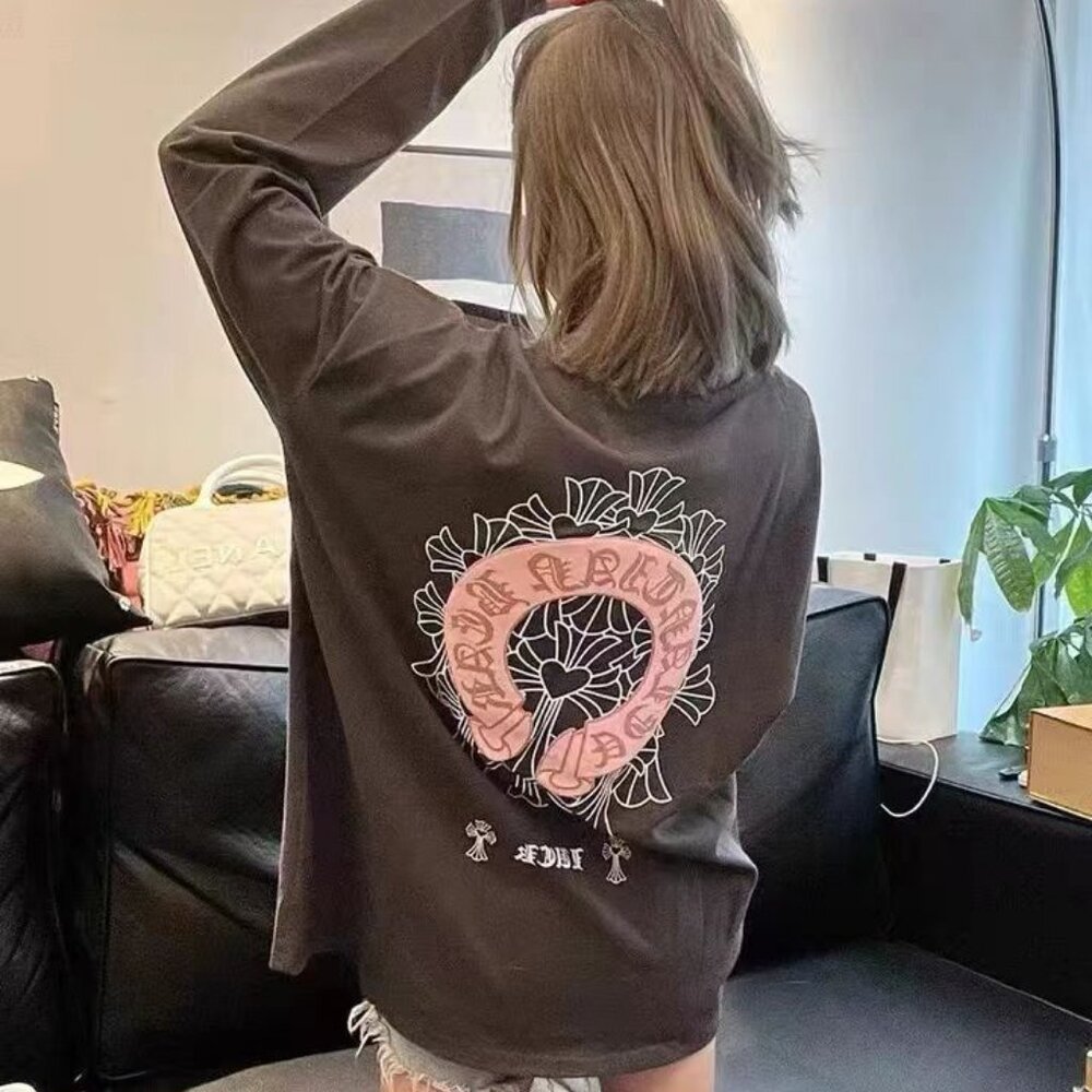 Chrome Hearts Foam pink horseshoe pattern cement gray long sleeves